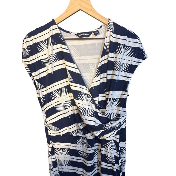 Lands End Womens Navy & White Palm Striped Wrap Maxi Dress L/P - Picture 3 of 5